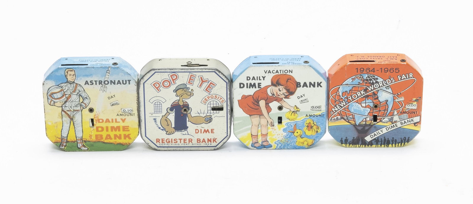 Four Dime Register Tin Banks (1 of 2)