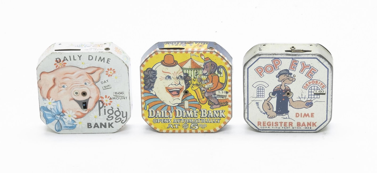 Three Dime Register Tin Banks (1 of 2)