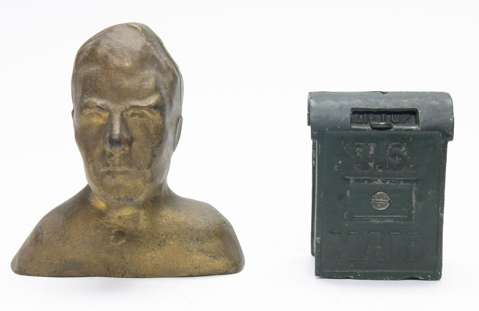 Bust of a Man and U.S. Mail Box Iron Banks (1 of 4)