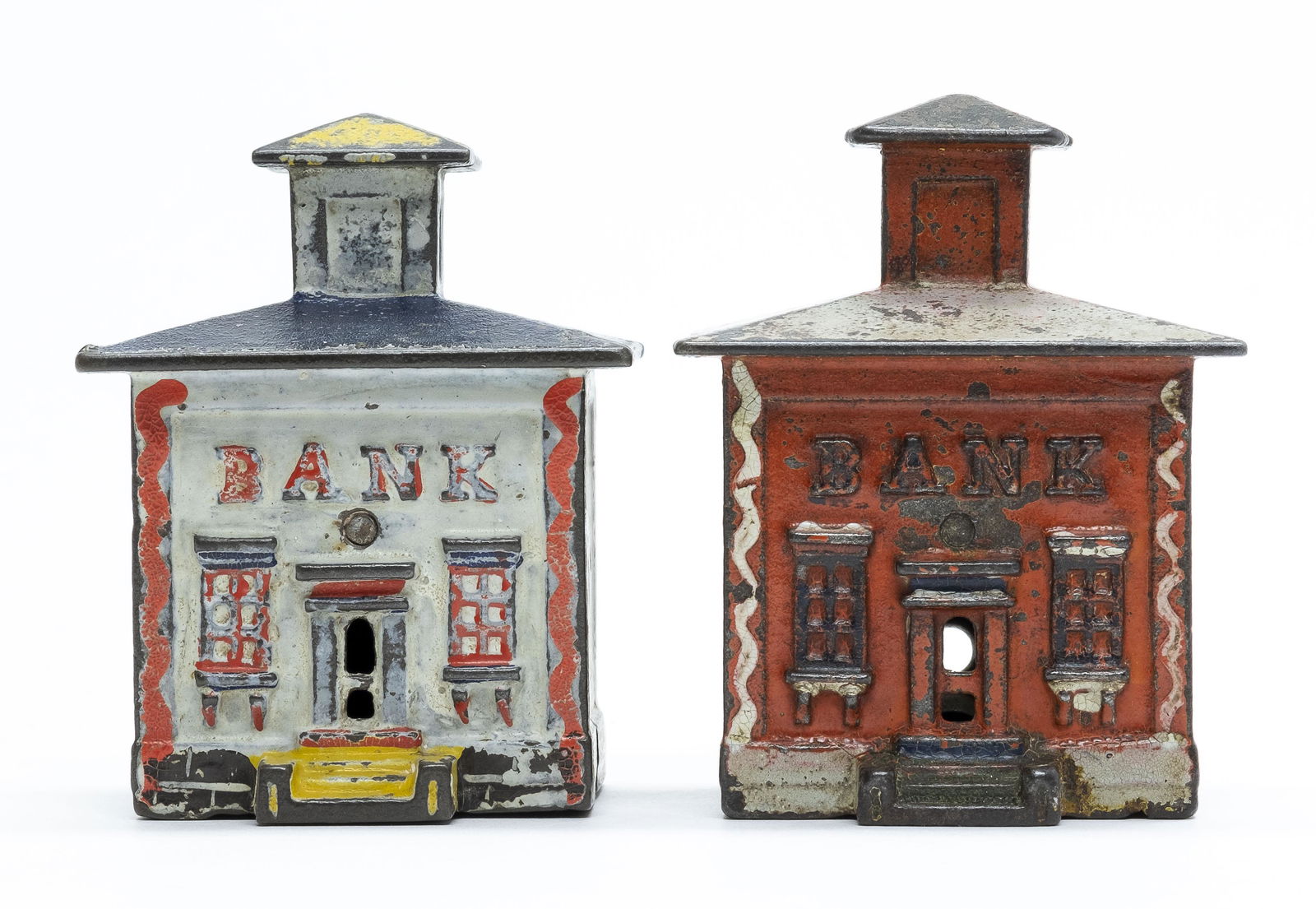 Two Small Cast Iron Painted Cupola Banks (1 of 4)