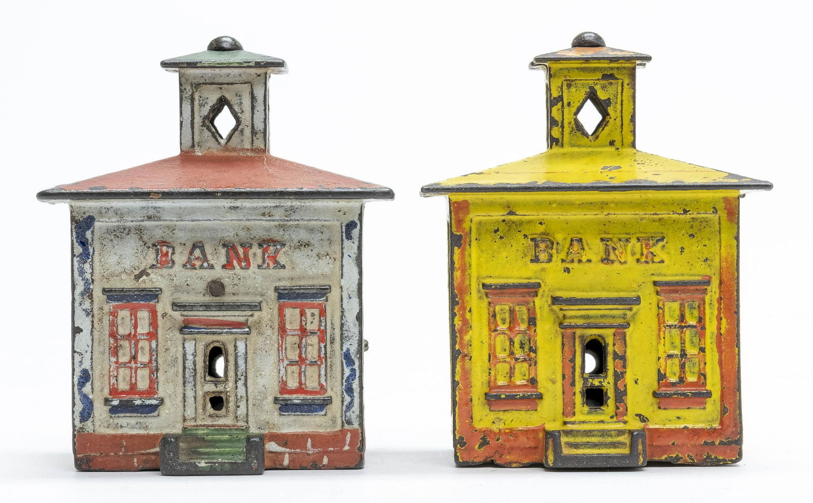 Two Medium Cast Iron Painted Cupola Banks (1 of 4)