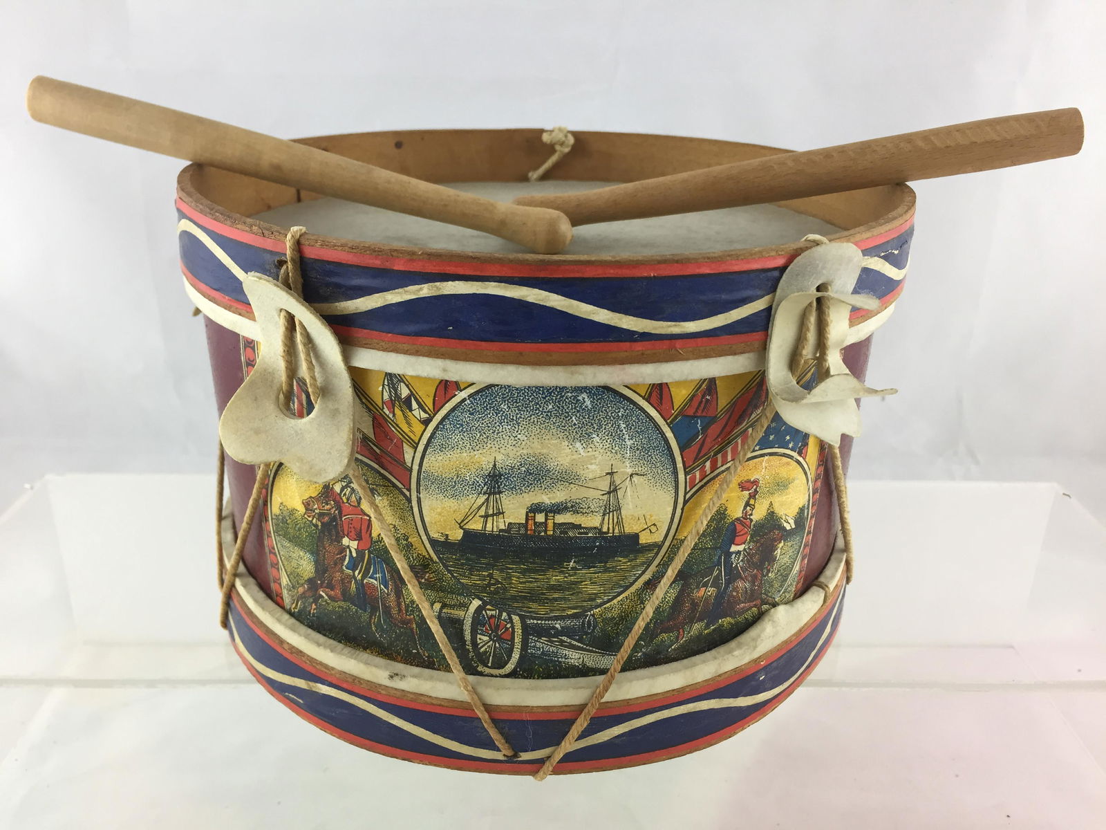 Child's Toy Drum with Drumsticks Circa 1880 (1 of 1)