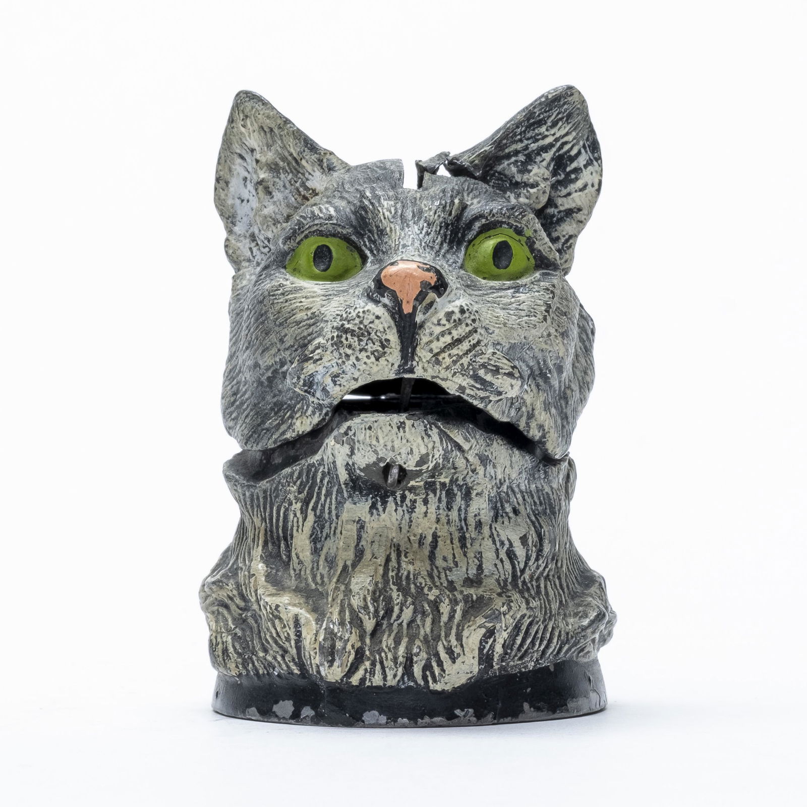 German Spelter Cat Bust Bank (1 of 2)