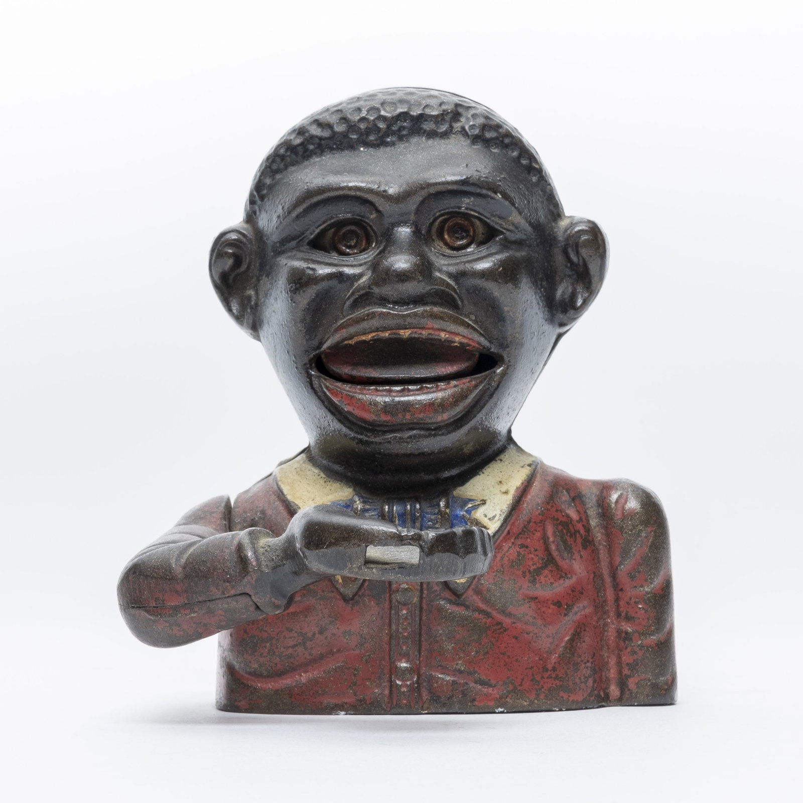 Little Joe Iron Mechanical Bank: John Harper Ltd. of England. Made of Cast Iron. Worked when tested. Good Condition. Replaced Trap.