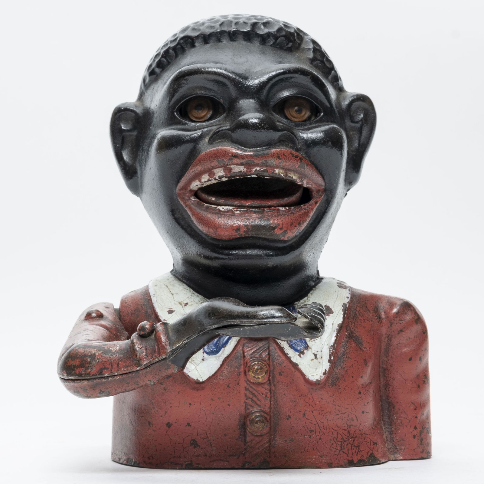 Jolly N. Iron Mechanical Bank: Made in England. Made of Cast Iron. Worked when tested. Very Fine Condition. Replaced baseplate screw.