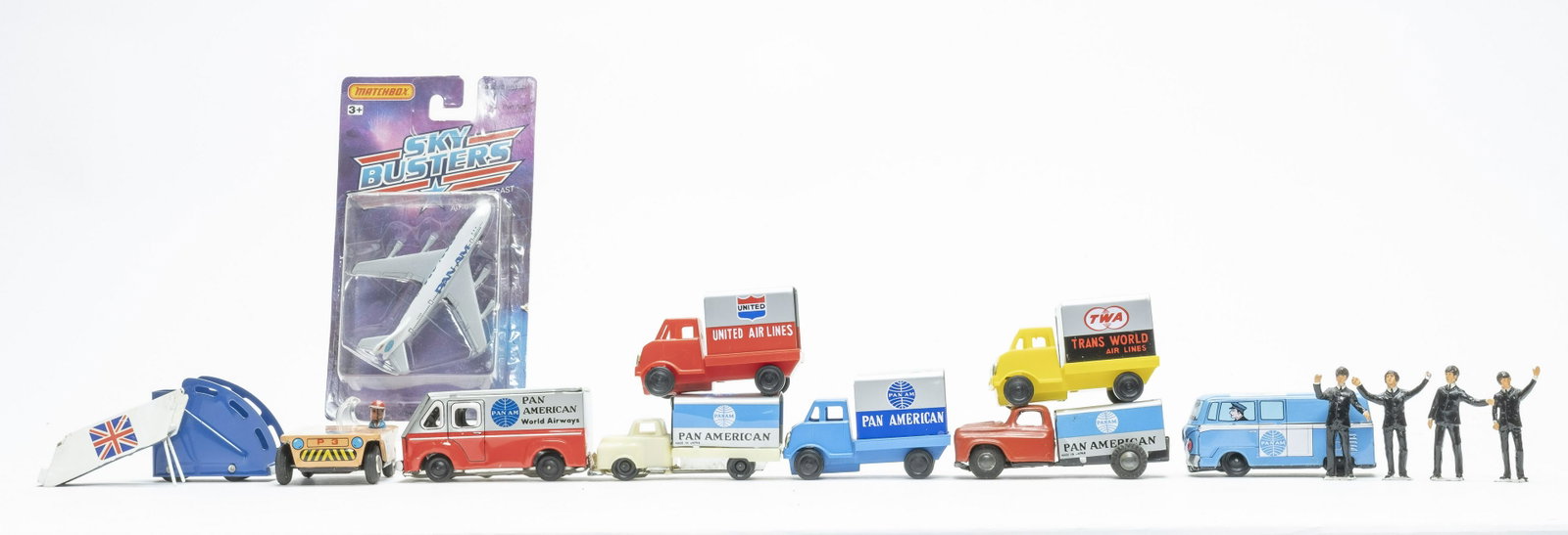Pan Am, United Air Lines, TWA Themed Toys: Made in Japan / Marx / Matchbox. Made of Tin, Lead and Plastic. Fine to Excellent Condition.