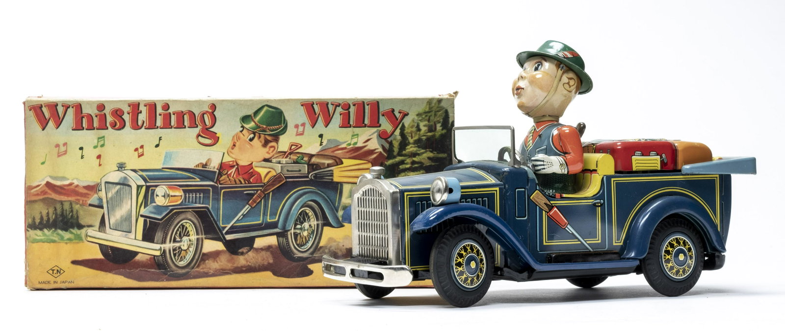 "Whistling Willie" Battery Op: Shono. Japanese - 1960's. 10 1/2" Long. Currently not working. Excellent Plus Condition with Box Top. Box top torn.