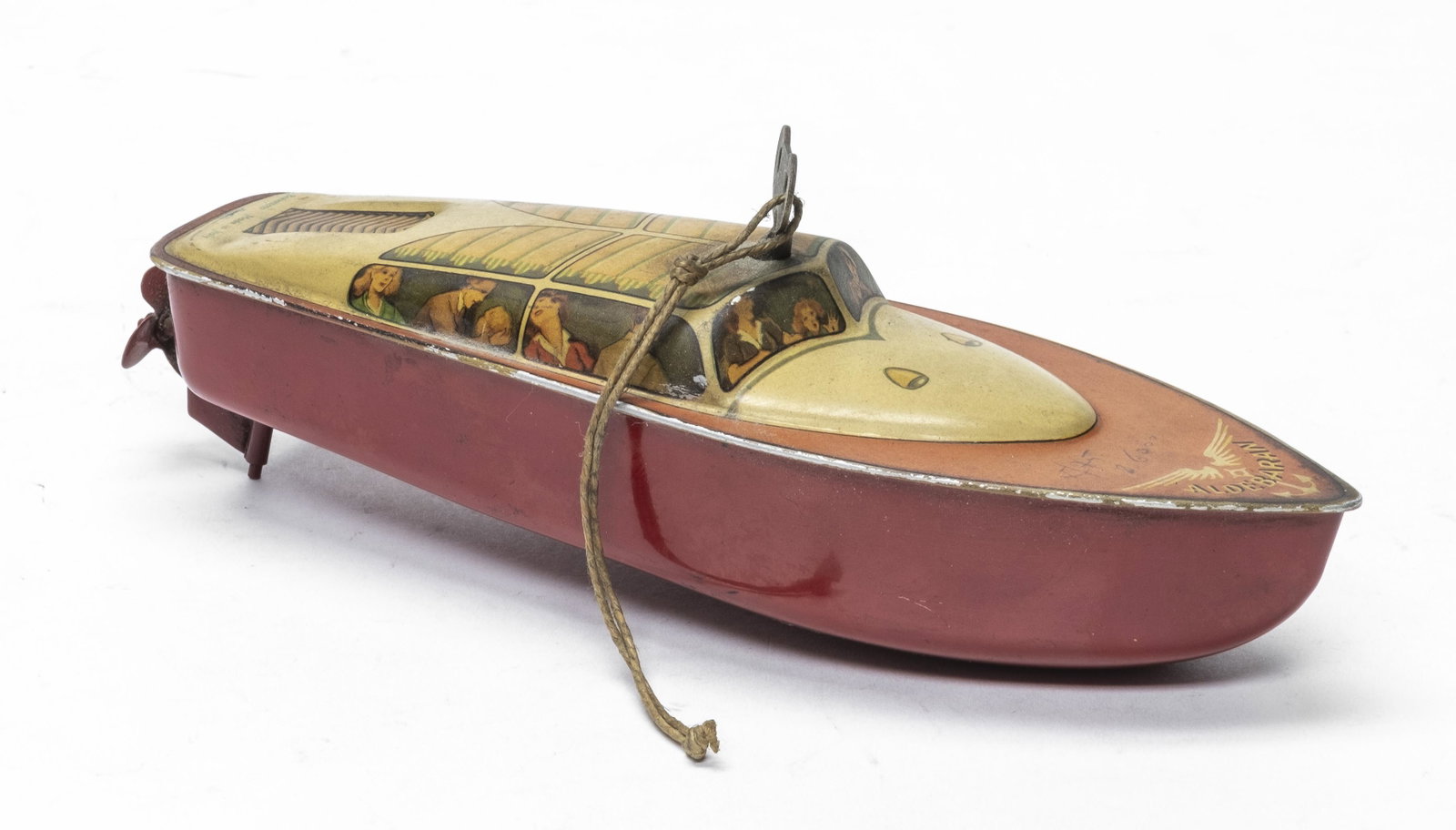 Inco Speed Boat: Made by Inco of Italy 1930's. 8" Long. Toy worked when tested. Fine Condition. Retains a key.