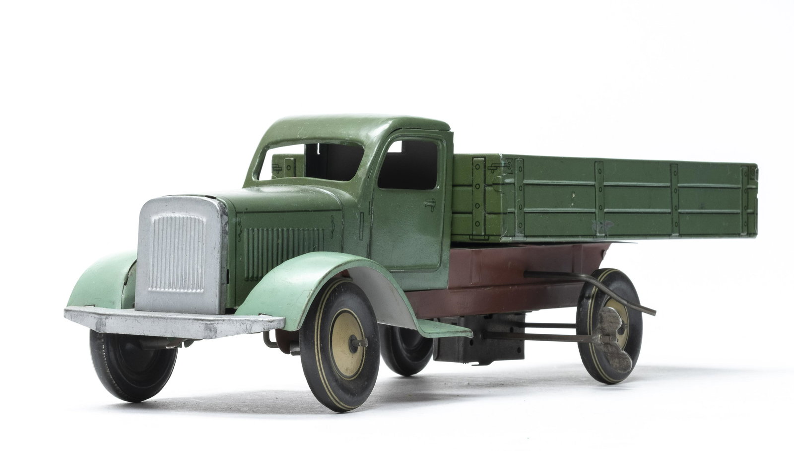 Wind up Dump Truck: Probably Italian late 1930's. 12 1/4" Long. Worked when tested. Fine Condition.
