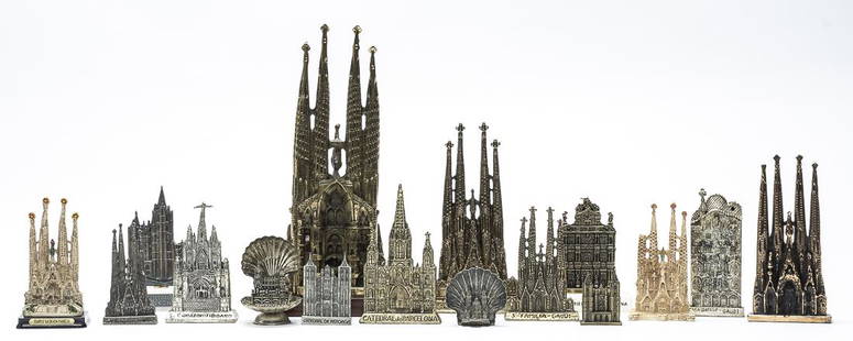 Large Group of Familia Gaudi Souvenirs: European - 1960's - 2000's - 3" to 11" Tall. The Basilica de la Sagrada Familia (Sacred Family) was begun in the 1880's, but has never been finished. The Architect was Antoni Gaudi and the Cathedral i