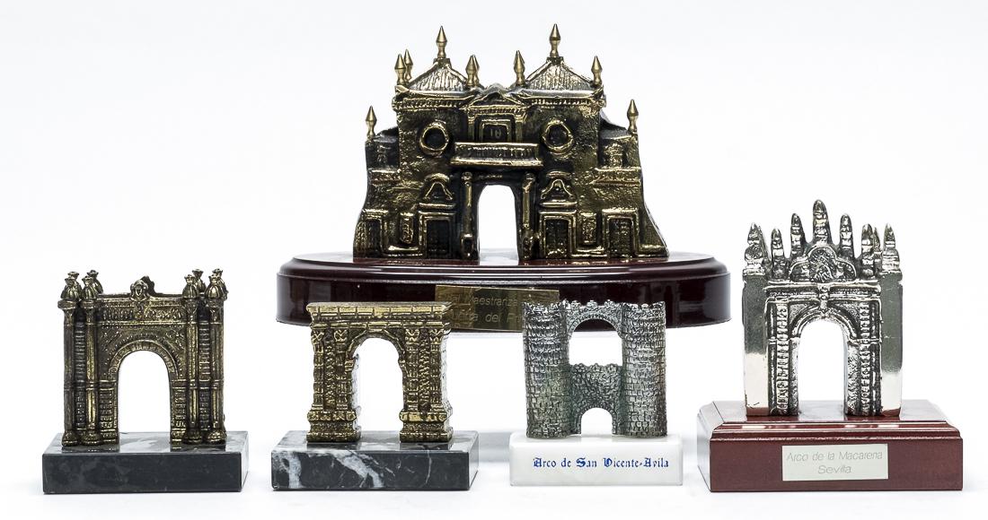 Five Architectural Elements with Archways: European - 1970's to 1990's - 3.75" to 6.5" Tall. All mounted to wood or onyx bases. Pristine Condition. ***Domestic shipping for this lot will be $20, International shipping to be determined.***
