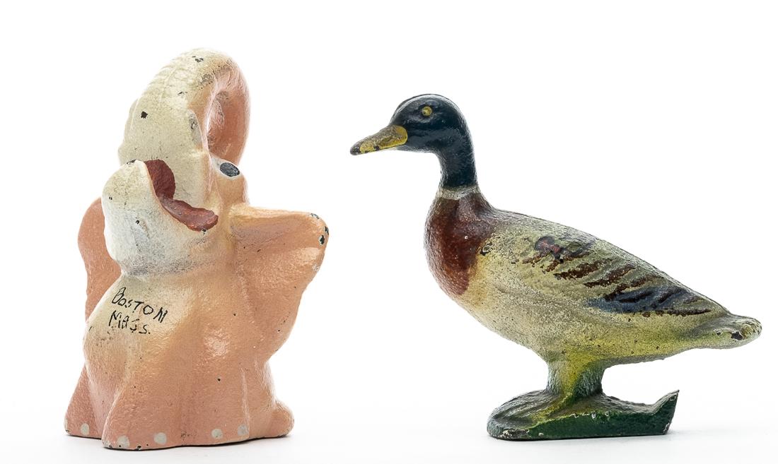 Two Bottle Opener Souvenirs: American - 1930's - 2.75" to 3.25" Tall. The Elephant a souvenir from Boston, Ma. and the Mallard from "Indian Echo Cave". Very Fine / Excellent Condition.