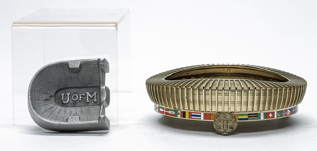 Two Football Stadium Souvenirs: Korean/American - 1960's to 1980's - 4" to 8" Wide. One is the football stadium for the University of Michigan, the other "Seoul Main Stadium". Excellent Condition.