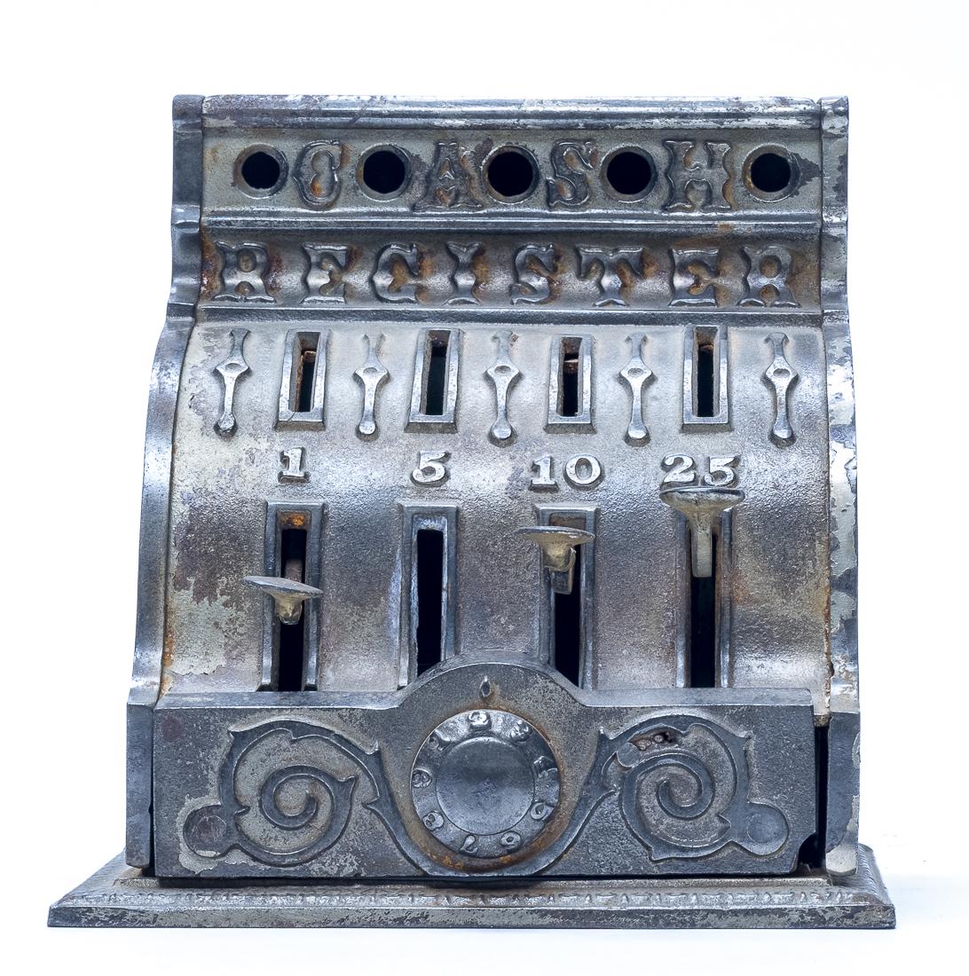 "Crescent" Cash Register: J.& E. Stevens. Cromwell, Connecticut - 1910. In fair condition, missing one lever and broken at the lower right side. Poor Condition.