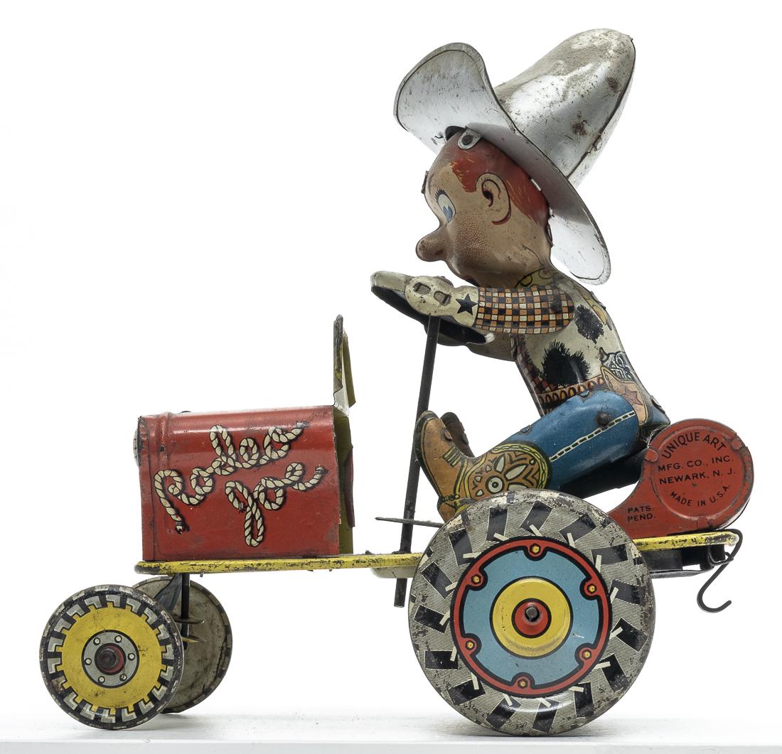 Rodeo Joe Windup Toy: Unique Art. Newark, New Jersey - 1930's - 7" Long. Works sporadically. Fair to Good Condition.