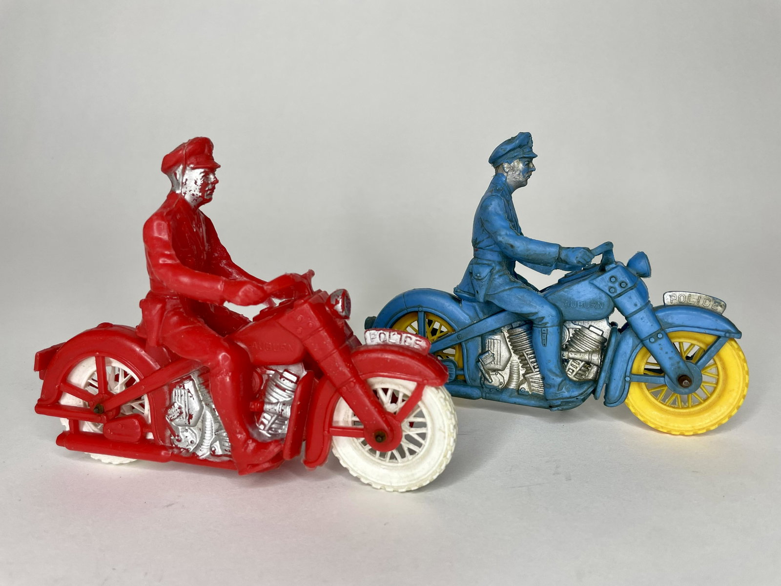 Auburn Police Motorcycles: Made by Auburn. Plastic. 6 inches long. Very Good Condition.