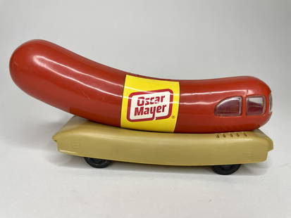 Oscar Mayer Wienermobile Bank: Hotdog Bank. Plastic. 10 inches long. Excellent Condition.