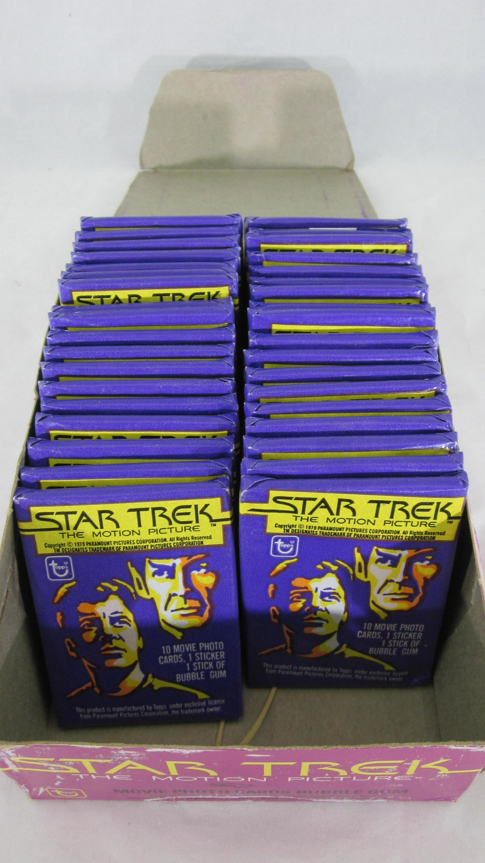 Star Trek Movie Photo Cards With Bubble Gum: Boxed Star Trek The Motion Picture Photo Cards with Bubble gum issued 1979. 36 packets each containing 10 photo cards, 1 sticker and 1 stick of gum. Card packets are unopened and mint condition, conta
