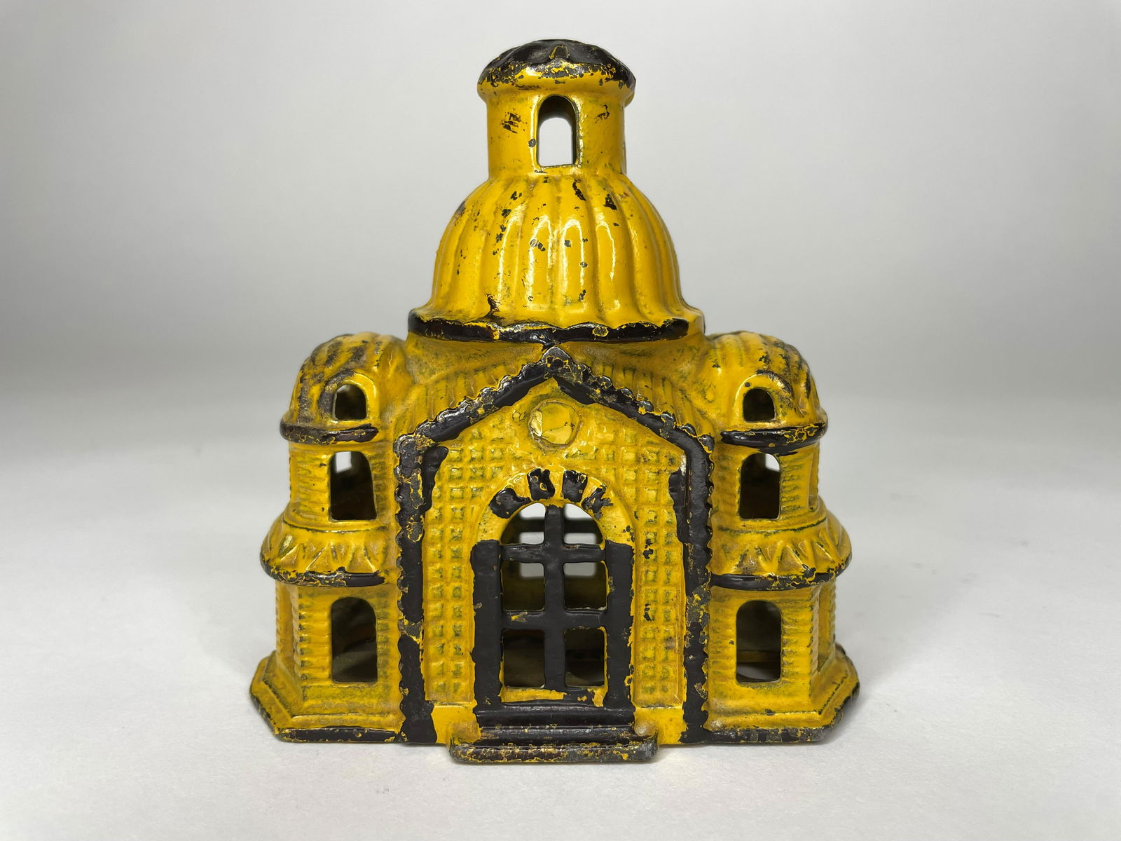 Yellow Painted Domed Mosque Cast Iron Still Bank (1 of 2)