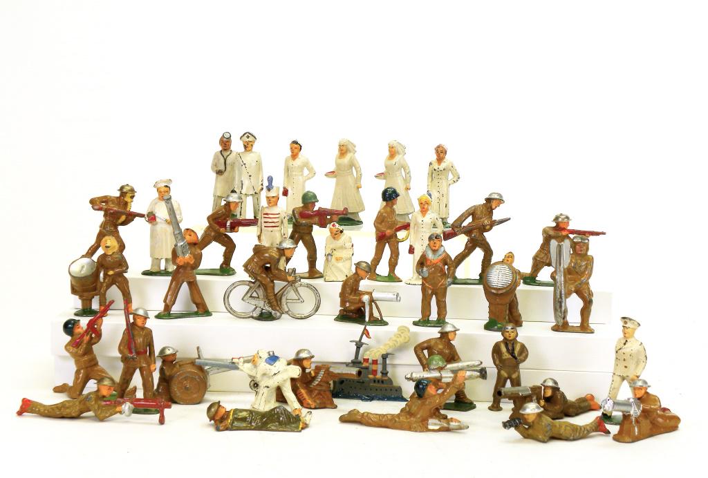 Dime Store Soldiers (30 Pieces): Manoil & Barclay Mfg. Co. American - 1930's - 3" to 4" Tall. Very Fine to Excellent Condition.