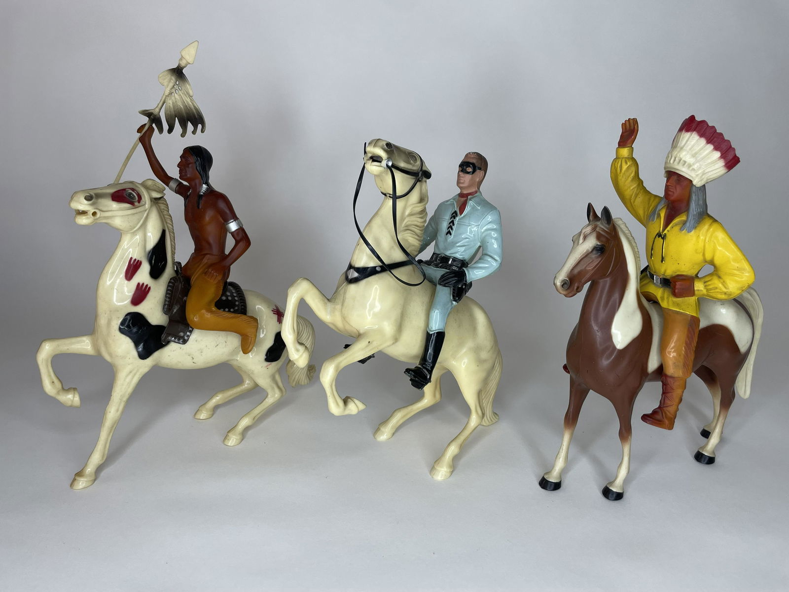 Lot of 3 Hartland Cowboys and Indians: Including The Lone Ranger, Tonto and Cochise. 3 Pieces. Good Condition; Missing a variety of accesories.