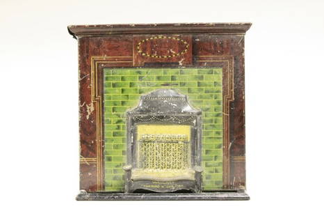 Thermo X Gas Fireplace Bank: Thermo X Gas Fireplace, made by Burnett Ltd. England and is 4.5" tall x 4.5" wide. The bank is made of tin and in very fine condition. Some denting to the backside.