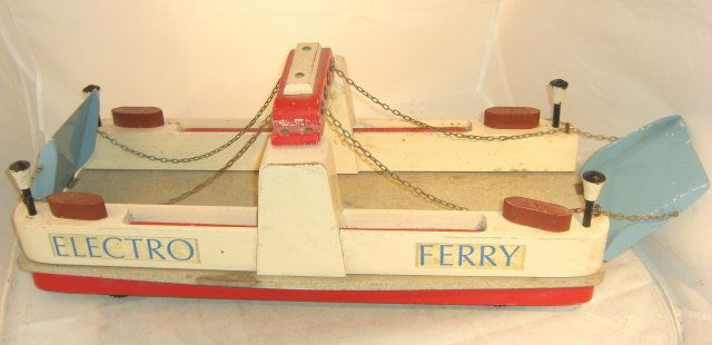 ELECTRO FERRY: Wood with metal ramps; 23 1/4" long; wheeled; condition very good