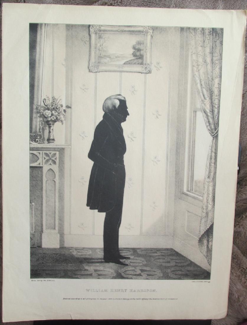 President William Harrison - Brown & Kellogg: President William Henry Harrison Silhouette Artist: William H. Brown Print Type: Stone Lithograph Dated: 1844 Publisher: E.