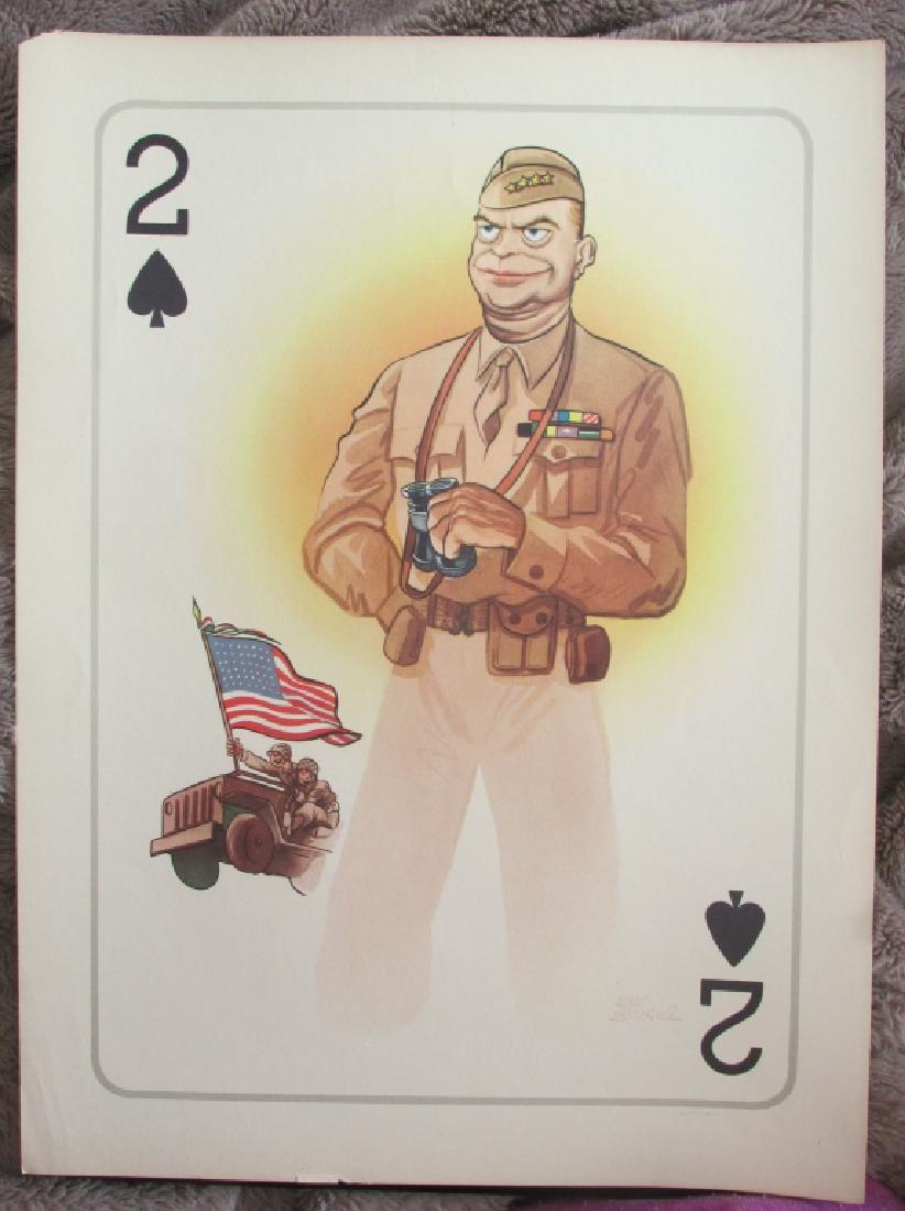 Arias Bernal 1945 Eisenhower Invades Europe Poster: General Dwight David Eisenhower Two of Spades - Eisenhower Invades Europe Benito Mussolini's empire has been smashed; Eisenhower invades the European fortress b