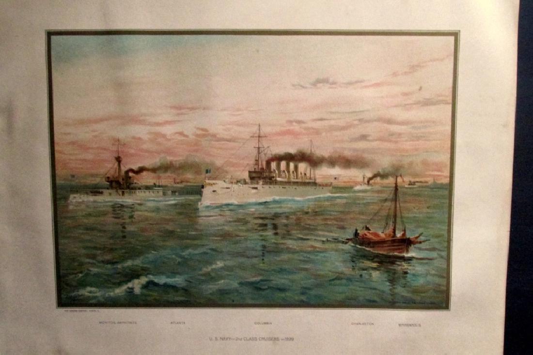 US Navy Cruiser Columbia: Cruiser Columbia US Navy 1899 Columbia in foreground, Monitor Amphitrite, Atlanta, Charleston & Minneapolis in background. Artist: Werner