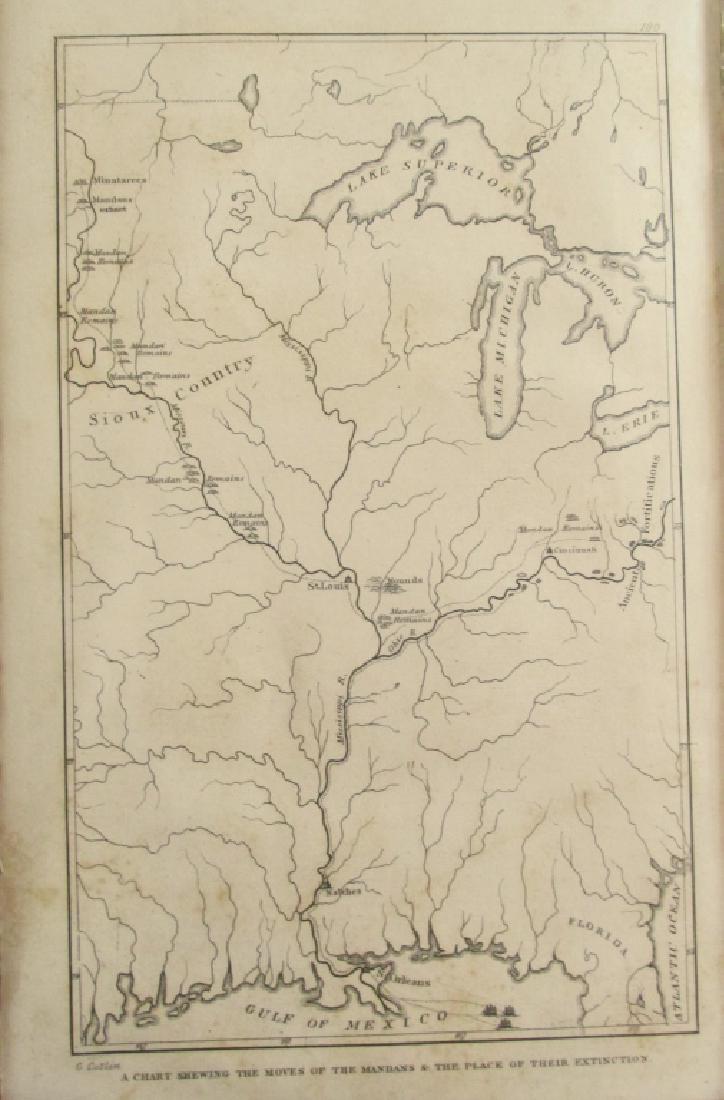 Map Shewing Moves of the Mandans - George Catlin: Chart Shewing the Moves of the Mandans & The Place of Their Extinction Map shows from Gulf of Mexico to Lake Superior with large section of Sioux Country noted. Marks M