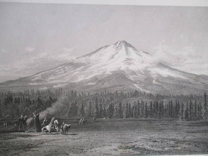 Mount Shasta - California: Mount Shasta California With Indian Encampment in Foreground. After James David Smillie. Artist: James David Smillie Print Type: Engraving D