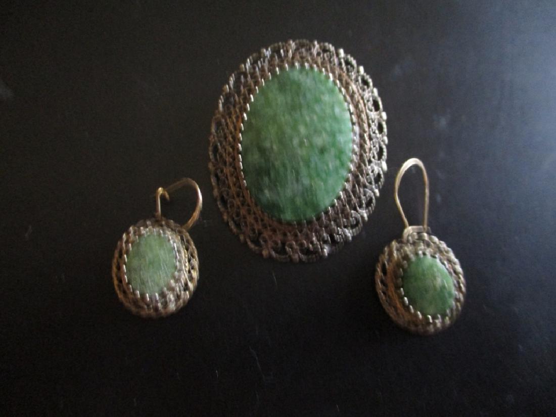 Karl Lagerfeld Sterling Jade Brooch & Earrings (1 of 2)