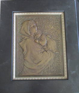 Austrian/German Secessionist Bronze Mother & Child: Mother & Child with small bird in vines Plaque. Austrian/German. A beautifully detailed bronze with nice patina. Material Bronze Signed: K. Wahl l/l Date/Period: Circa 1890 - 1930 Origin: