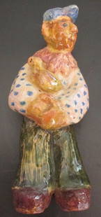 Miram Halpern Folk Art Pottery Man: Miram Halpern Folk Art Man with Duck Delightful polychrome glaze. Unsigned however from Miram Halpern's estate thus direct from artist. Maker: Miram Halpern Origin: New York - New Rochelle