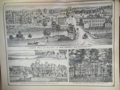 Hosiery Mill & Residence of John Maxwell: Hosiery Mill and Residence of John Maxwell Esq. Amsterdam, New York With two bottom insets. Residence and Grounds of Mr. D. W. Ecker, Amsterdam, NY and Guy Park, Residence of Mrs. M. I. Stewart,