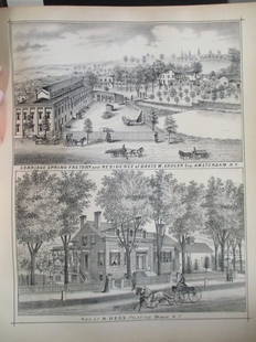 Carriage Spring Factory, Amsterdam, NY: Carriage Spring Factory and Residence of Davis W. Shuler Esq, Amsterdam, NY Over Res. of A. Hees, Palatine Bridge, New York Artist: Attrib. Frederick W. Beers Print Type: Stone Lithograph Date: