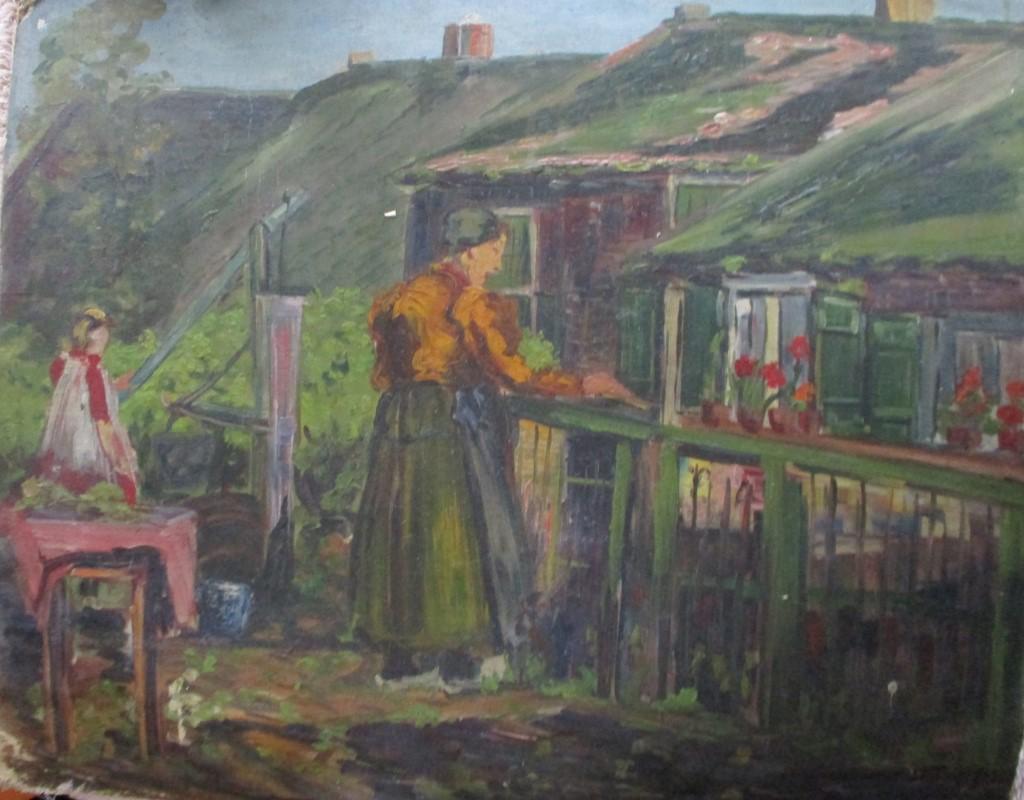Woman At Fence (Dutch School): Woman At Fence (Dutch School) Medium: O/B Style: Impressionism Origin: Dutch School Size: 18 x 22" Condit