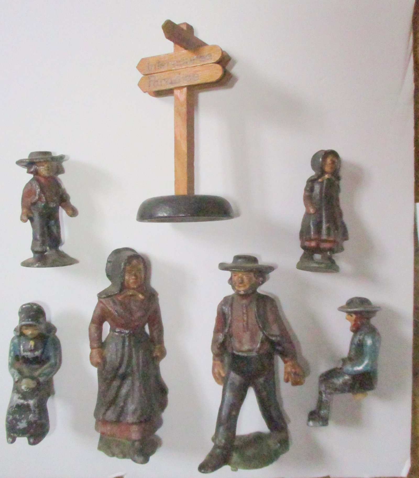 Group of Amish Figures including Rare Road Sign (1 of 12)