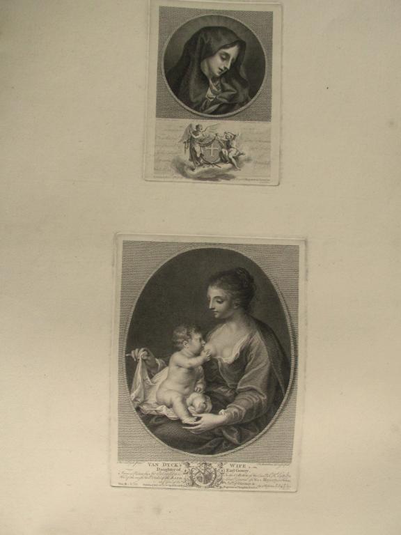 Van Dyck's Wife - 1770 Old Master: Van Dyck's Wife Daughter of Earl Gowry - Francesco Bartolozzi after Anthony van Dyck COMBINED with another Engraving/Etching on the same plate The Virg