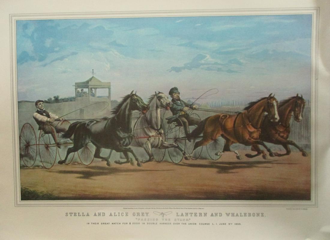 Stella and Alice Grey - Currier Ives: Stella and Alice Grey - Lantern and Whalebone In Their Great Match For $2000 In Double Harness Over the Union Course L.I. June 5th 1855 Artist: After Currier &