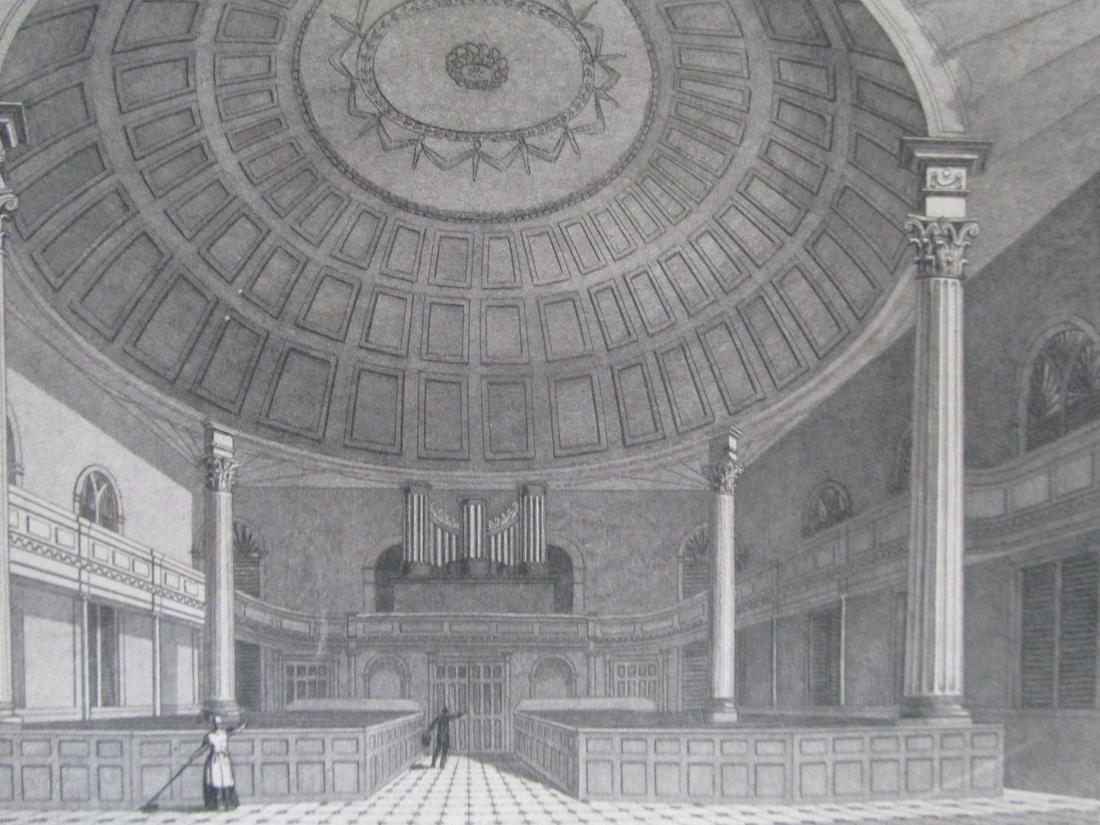 Presbyterian Church, Savannah, Georgia: Interior Presbyterian Church, Savannah, Georgia 3 Vignettes of Indians and John Wesley. and another . Rare. Print Type: Engraving Date: Circa 1830's