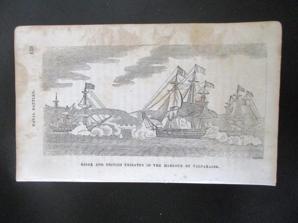 American Essex & British Frigates in the Harbour: Essex and British Frigates in the Harbour of Valparaiso Naval Battle of the War of 1812. Ref: Howes, U.S.Iana: K135 Print Type: Wood Engraving Date