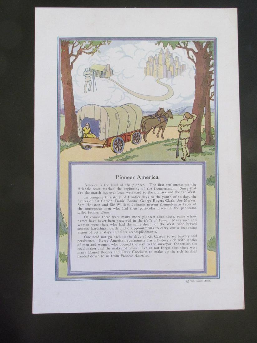 Pioneer America: Pioneer America Original teaching card. Text on verso with information. Dated: c 1930 - 1940's Publisher: Superior Eduction Assoc. Condition Report <