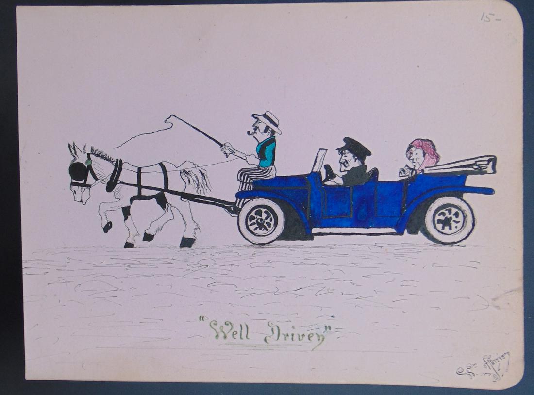 Well Driven - William Harrison: Well Driven A comical illustration show the beginning transition between horse & carrage and automobile transportation. Artist: William Harrison Medium: