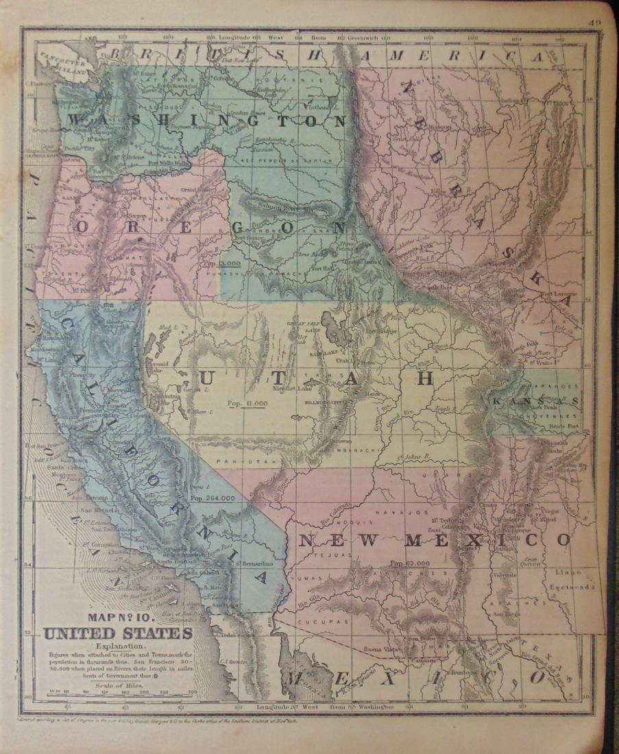 Map of the United States and Canada 1853: Map of the World and Chart Hand colored. Shows Indian Territory and tribes. Also California Gold Territory. Rare. Cartographer: Jules Sherman Smith Publisher Daniel Burgess Dated: