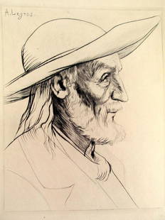 Gentleman With Hat - Alphonse Legros 1837 - 1911: Paysan Breton - A Breton Peasant Catalogue reference: Legros 29 iii/iii. Drypoint. Alphonse Legros (8 May 1837 – 8 December 1911) was a French painter, etcher, sculptor, and m
