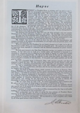 Tribute to President Rutherford B. Hayes: Tribute to President Rutherford B. Hayes Artist: After Gilbert Stuart Print Type: Photogravure Signed: George Washington in plate Date: 1907