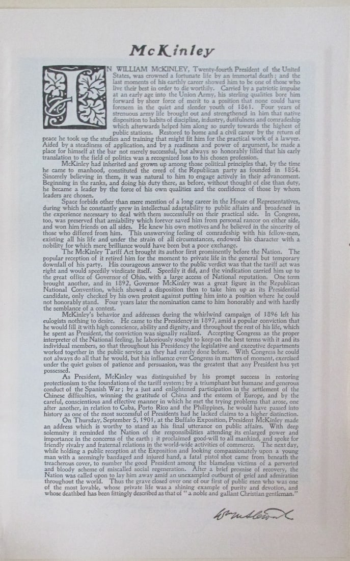 Tribute to President William McKinley: Tribute to President William McKinley Artist: After Gilbert Stuart Print Type: Photogravure Signed: George Washington in plate Date: 1907 Publisher: Bureau of Nationa