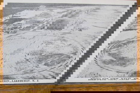Bird's Eye View Naval Air Station Lakehurst NJ: Bird's Eye View Naval Air Station Lakehurst NJ Published by the Happy Landings Cafe, Lakehurst, NJ. Rare. Dated: Circa 1930's Type/Theme: Military Size: Standard Publisher: Happy Landings Cafe